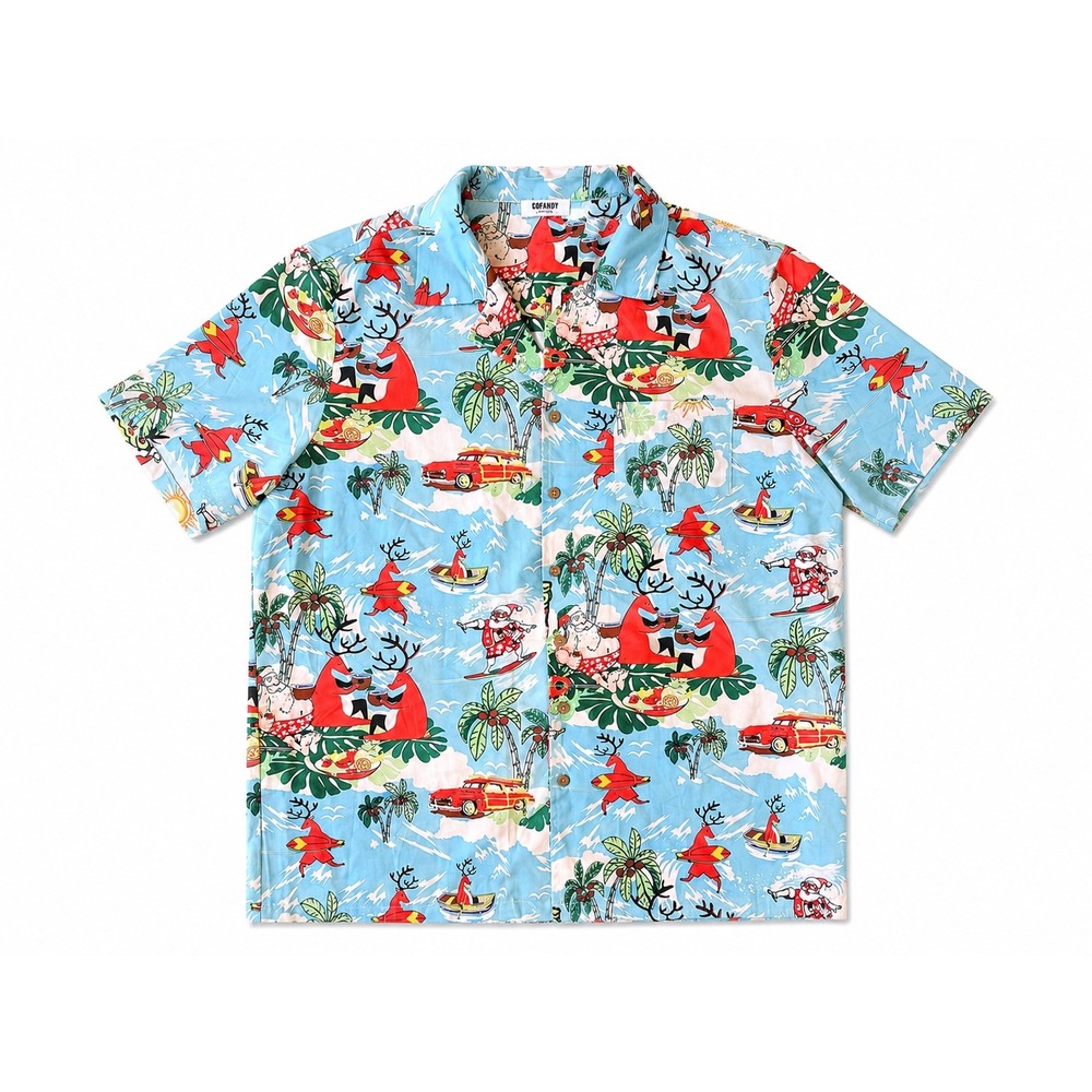 COOFANDY Christmas Hawaiian Shirt Men's Large Tropical Surfing Santa Reindeer